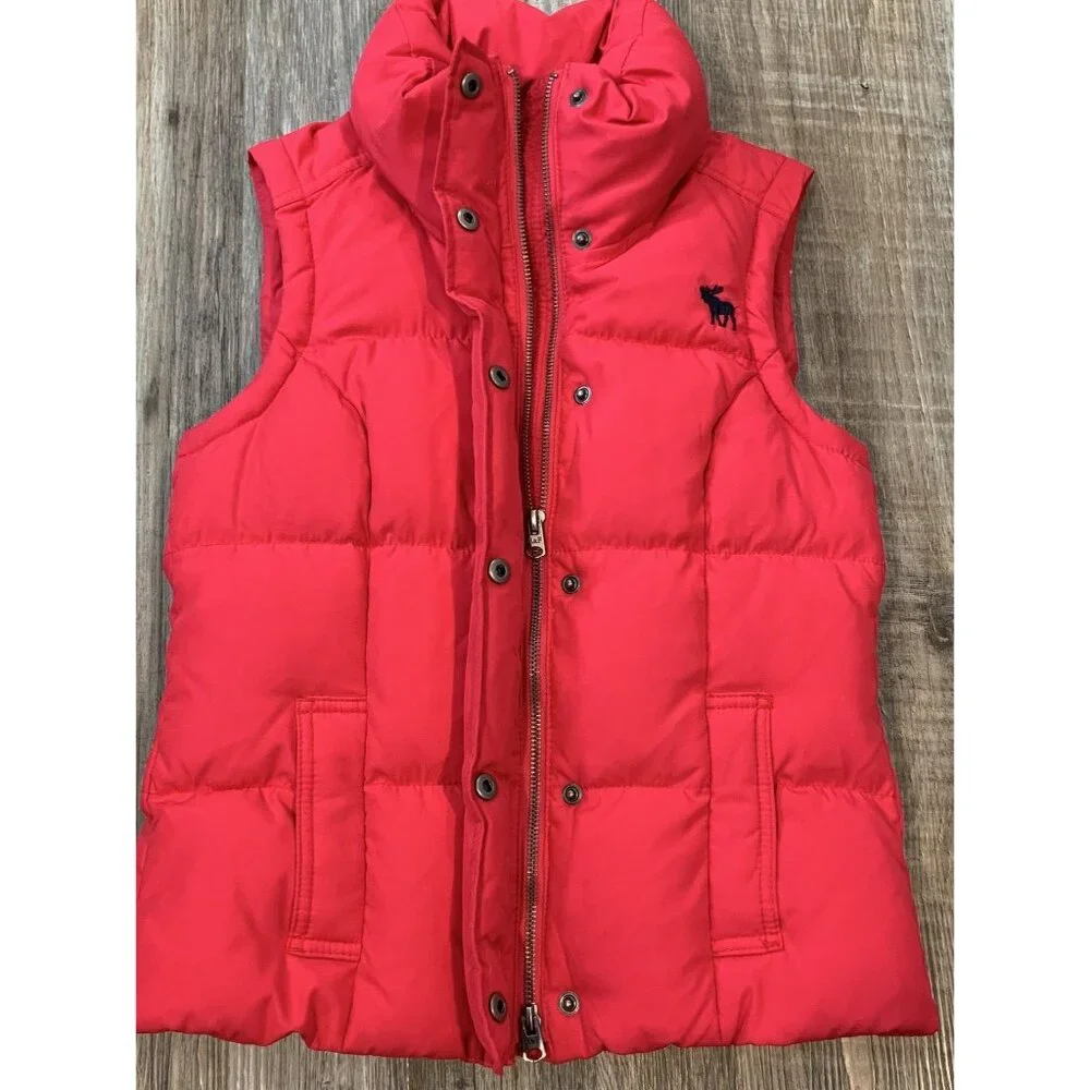 Abercrombie & Fitch Womens Pink Puffer Vest Sz XS Stand Collar Two -Way Zip Snap - Picture 4 of 13